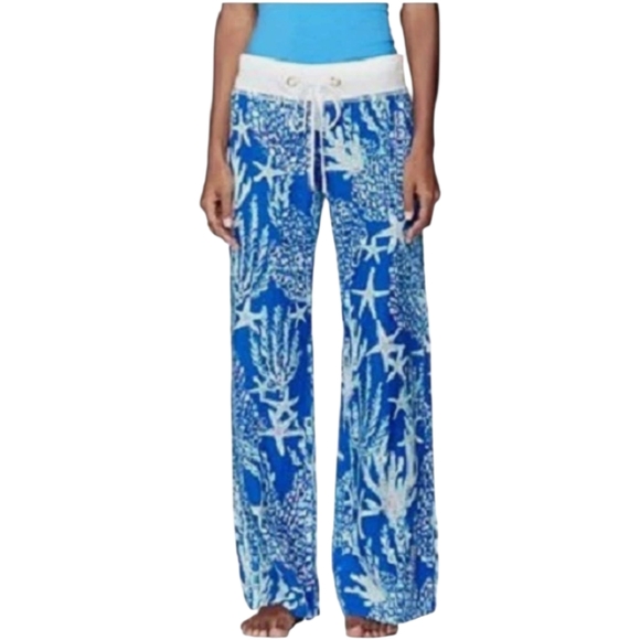 Lilly Pulitzer Beach Pant Brewster Blue Good Reef HOLY GRAIL Print - Picture 1 of 3